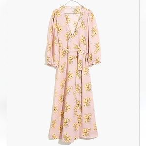 Madewell Pink Floral Midi Dress with Yellow Bloom Print